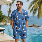 Real-life photo of someone wearing Men's Flagstick Fanatics Custom Face Shirt & Shorts Set — custom faces printed all-over