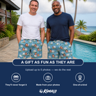 Friends in matching Men's Roundabout Rollers Custom Face Beach Shorts — a group gift photo