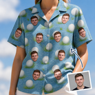 Woman wearing Women's Roundabout Rollers Custom Face Hawaiian Shirt — custom faces printed all-over