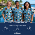 Friends in matching Women's Roundabout Rollers Custom Face Hawaiian Shirt — a group gift photo