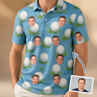 Man wearing Men's Roundabout Rollers Custom Face Polo Shirt — custom faces printed all-over