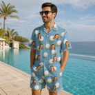 Real-life photo of someone wearing Men's Roundabout Rollers Custom Face Shirt & Shorts Set — custom faces printed all-over