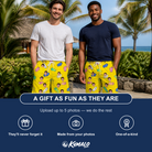 Friends in matching Men's Mighty Mitts Custom Face Beach Shorts — a group gift photo