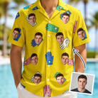 Man wearing Men's Mighty Mitts Custom Face Hawaiian Shirt — custom faces printed all-over
