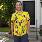 Real-life photo of someone wearing Men's Mighty Mitts Custom Face Polo Shirt — custom faces printed all-over