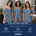 Friends in matching Women's Bunker Badges Custom Face Off-Shoulder Dress — a group gift photo