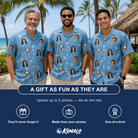 Friends in matching Men's Bunker Badges Custom Face Hawaiian Shirt — a group gift photo