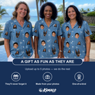 Friends in matching Women's Bunker Badges Custom Face Hawaiian Shirt — a group gift photo