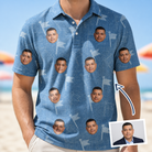 Man wearing Men's Bunker Badges Custom Face Polo Shirt — custom faces printed all-over