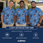 Friends in matching Men's Bunker Badges Custom Face Polo Shirt — a group gift photo