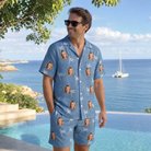 Real-life photo of someone wearing Men's Bunker Badges Custom Face Shirt & Shorts Set — custom faces printed all-over