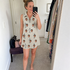 Real-life photo of someone wearing Women's Podium Putters Custom Face V-Neck Dress — custom faces printed all-over