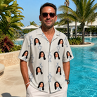 Real-life photo of someone wearing Men's Podium Putters Custom Face Hawaiian Shirt — custom faces printed all-over