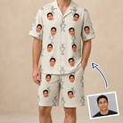 Man wearing Men's Podium Putters Custom Face Shirt & Shorts Set — custom faces printed all-over