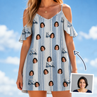 Woman wearing Women's Foreward Motion Custom Face Off-Shoulder Dress — custom faces printed all-over