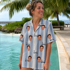 Real-life photo of someone wearing Women's Foreward Motion Custom Face Hawaiian Shirt — custom faces printed all-over