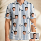 Man wearing Men's Foreward Motion Custom Face Polo Shirt — custom faces printed all-over