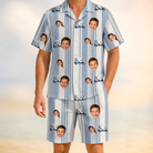 Model wearing Men's Foreward Motion Custom Face Shirt & Shorts Set printed with kids' faces