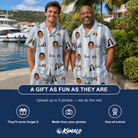 Friends in matching Men's Foreward Motion Custom Face Shirt & Shorts Set — a group gift photo