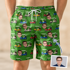 Man wearing Men's Course Cruisers Custom Face Beach Shorts — custom faces printed all-over