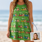 Woman wearing Women's Course Cruisers Custom Face Tank Dress — custom faces printed all-over