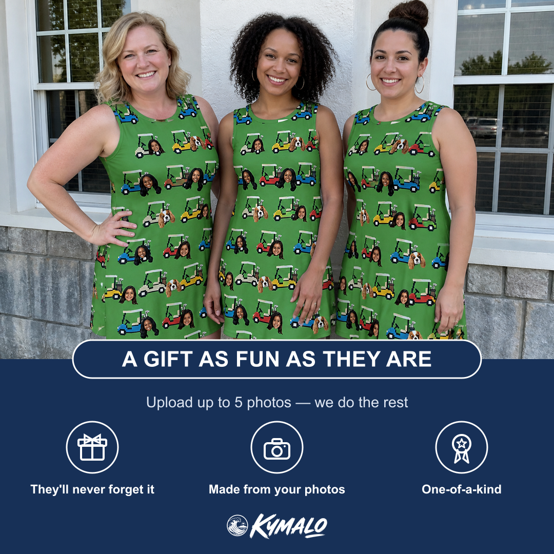 Friends in matching Women's Course Cruisers Custom Face Tank Dress — a group gift photo