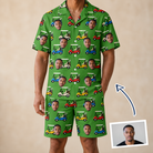 Man wearing Men's Course Cruisers Custom Face Shirt & Shorts Set — custom faces printed all-over