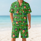 Model wearing Men's Course Cruisers Custom Face Shirt & Shorts Set printed with kids' faces