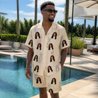 Real-life photo of someone wearing Men's Links Luggage Custom Face Shirt & Shorts Set — custom faces printed all-over