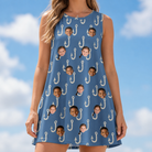 Model wearing Women's Treble Trouble Custom Face Tank Dress printed with kids' faces
