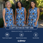 Friends in matching Women's Treble Trouble Custom Face V-Neck Dress — a group gift photo
