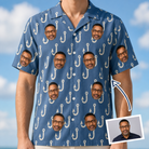 Man wearing Men's Treble Trouble Custom Face Hawaiian Shirt — custom faces printed all-over