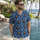 Real-life photo of someone wearing Men's Treble Trouble Custom Face Hawaiian Shirt — custom faces printed all-over