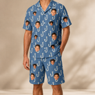 Model wearing Men's Treble Trouble Custom Face Shirt & Shorts Set printed with kids' faces