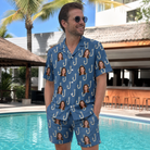 Real-life photo of someone wearing Men's Treble Trouble Custom Face Shirt & Shorts Set — custom faces printed all-over