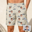 Man wearing Men's Dinghy Dash Custom Face Beach Shorts — custom faces printed all-over