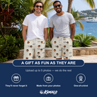 Friends in matching Men's Dinghy Dash Custom Face Beach Shorts — a group gift photo