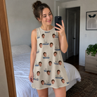 Real-life photo of someone wearing Women's Dinghy Dash Custom Face Tank Dress — custom faces printed all-over