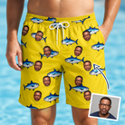 Man wearing Men's Bluefin Banter Custom Face Beach Shorts — custom faces printed all-over