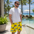 Real-life photo of someone wearing Men's Bluefin Banter Custom Face Beach Shorts — custom faces printed all-over