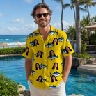 Real-life photo of someone wearing Men's Bluefin Banter Custom Face Hawaiian Shirt — custom faces printed all-over