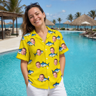 Real-life photo of someone wearing Women's Bluefin Banter Custom Face Hawaiian Shirt — custom faces printed all-over