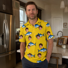 Real-life photo of someone wearing Men's Bluefin Banter Custom Face Polo Shirt — custom faces printed all-over