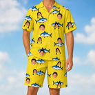 Model wearing Men's Bluefin Banter Custom Face Shirt & Shorts Set printed with kids' faces