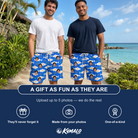 Friends in matching Men's Tuna Trawl Custom Face Beach Shorts — a group gift photo