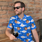 Real-life photo of someone wearing Men's Tuna Trawl Custom Face Polo Shirt — custom faces printed all-over