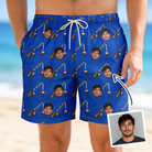 Man wearing Men's Rod Rodeo Custom Face Beach Shorts — custom faces printed all-over