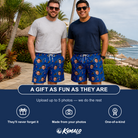 Friends in matching Men's Rod Rodeo Custom Face Beach Shorts — a group gift photo