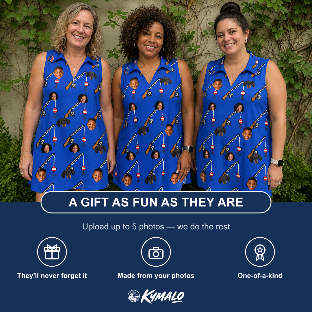 Friends in matching Women's Rod Rodeo Custom Face V-Neck Dress — a group gift photo