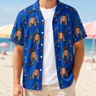 Man wearing Men's Rod Rodeo Custom Face Hawaiian Shirt open over a white tee